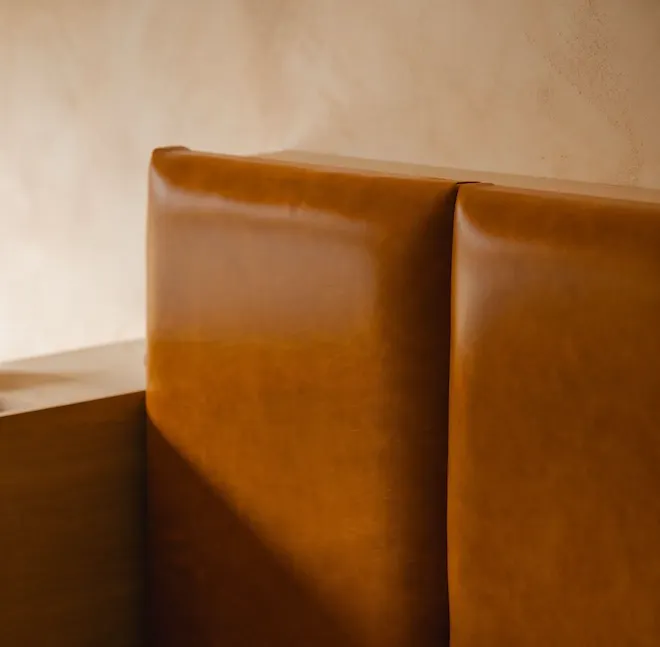 Leather seat backing detail of co-working space